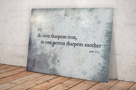 As Iron Sharpens Iron Farmhouse Industrial Metal Sign - HoneycombProverbs - Signs - Christian Wall Art