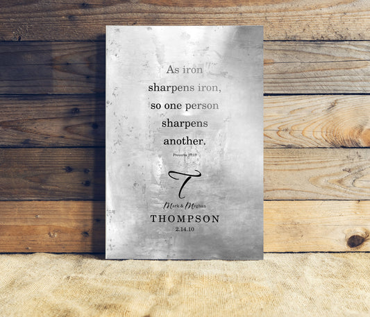 As Iron Sharpens Iron Rustic Christian Wedding Gift - HoneycombProverbs - Gifts For The Couple - Christian Wall Art