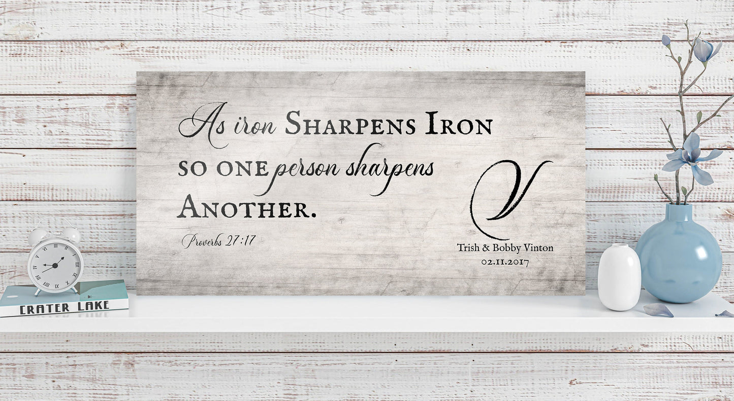 5th Anniversary Wood Gift for Him, As Iron Sharpens Iron - HoneycombProverbs - Signs - 5 year anniversary gifts
