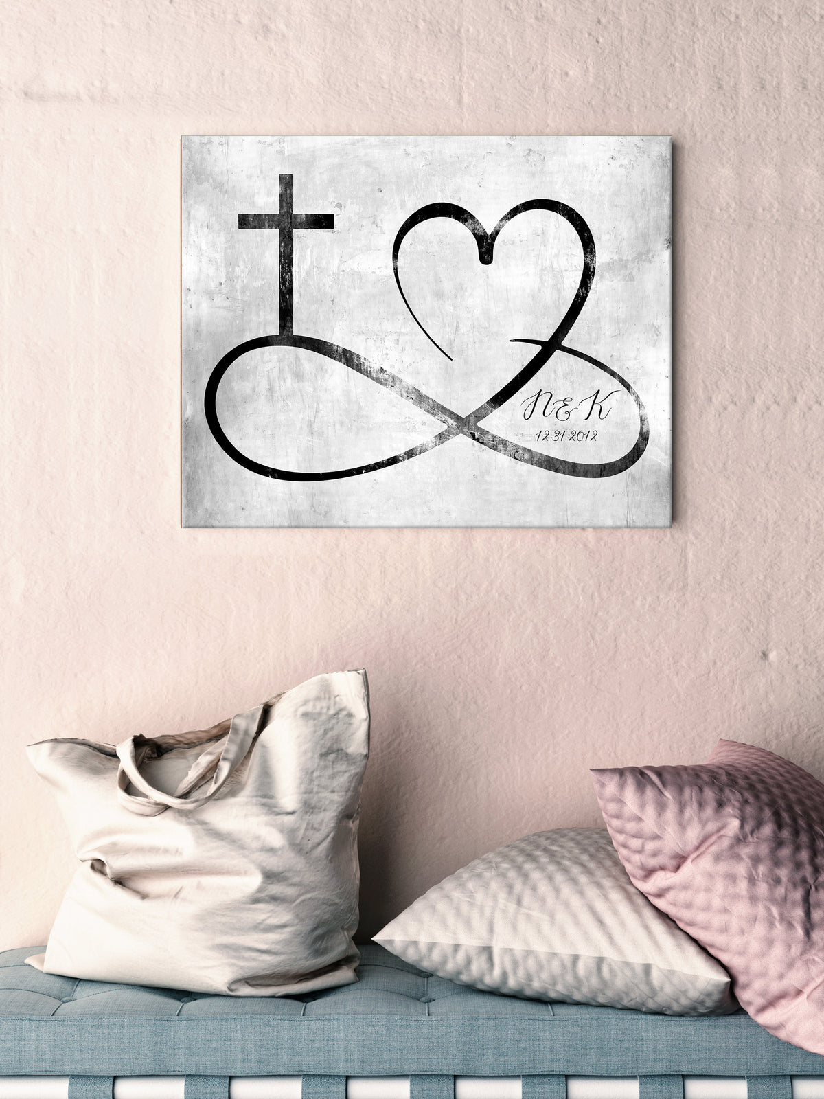 Personalized Infinity Cross Heart Sign on Tin, additional view 10, iron, copper or tin anniversary