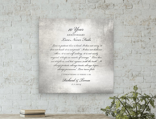 Love is patient, Love is kind, 10 Year Tribute Plaque - HoneycombProverbs - Signs - Tin and Aluminum Gifts