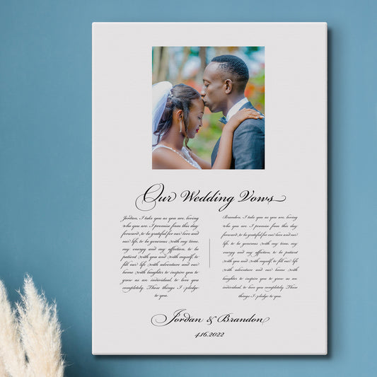 Cotton Canvas Decor: Photo & Vows Art - HoneycombProverbs - Wall Decor - Wedding Vow Wall Art