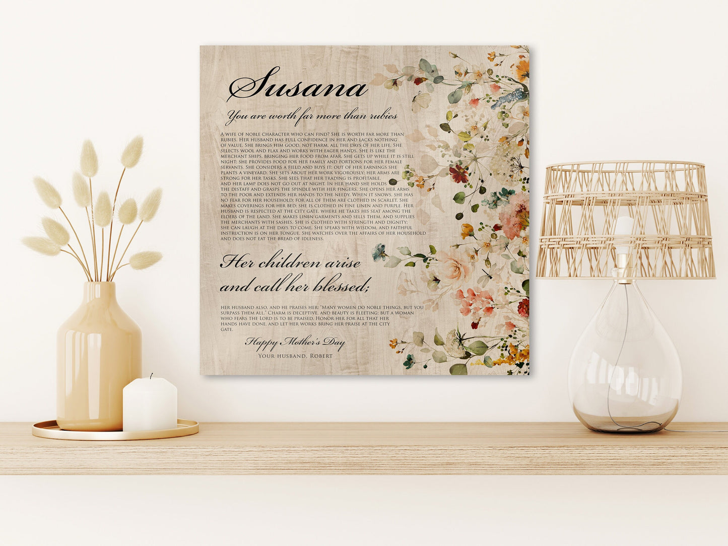 Proverbs 31 Personalized Keepsake, Womens Religious, Christian Wood Sign, 5th Anniverary gift for wife, Floral, Tribute to mother, Mom Gift