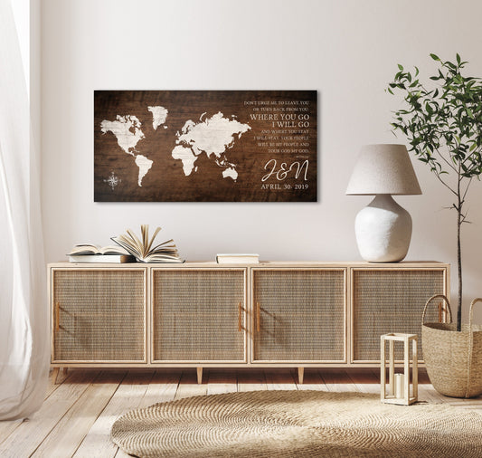 Ruth 1:16 Personalized World Map Art - HoneycombProverbs - Signs - Christian Wall Art