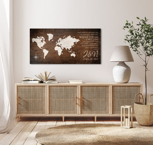 Ruth 1:16 Personalized World Map Art - HoneycombProverbs - Signs - Christian Wall Art