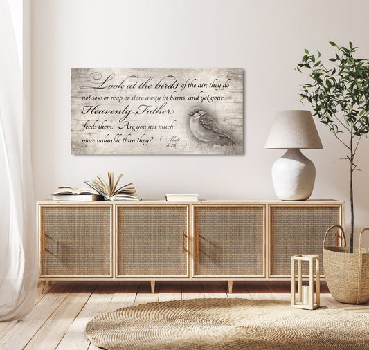 Look at the birds, Large Wood Scripture Art, Rustic Wood Wall Decor, Religious art, CottageCore, Religious Wall Hanging, Bible Verse