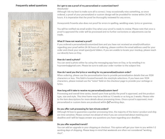 Custom Hearts Cotton Song Lyric Gift, 2nd Anniversary Gift for wife - HoneycombProverbs - Giclée - 2nd Year Cotton Art