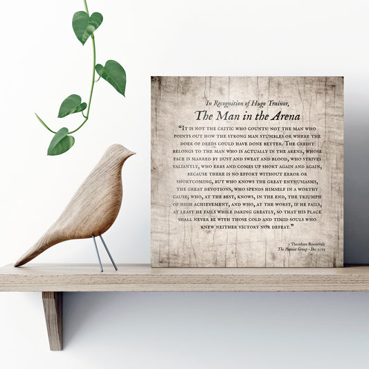 Wooden "Man in the Arena" Wall Plaque – Personalized Gift for men, Theodore Roosevelt Quote Sign, Husband Gift, Man Cave Art - HoneycombProverbs - Signs - Luxury Corporate Gifts