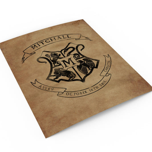 School of Wizardry Inspired Family Crest Print - Hunnycomb Proverbs - Wedding gift ideas - paper anniversary gifts