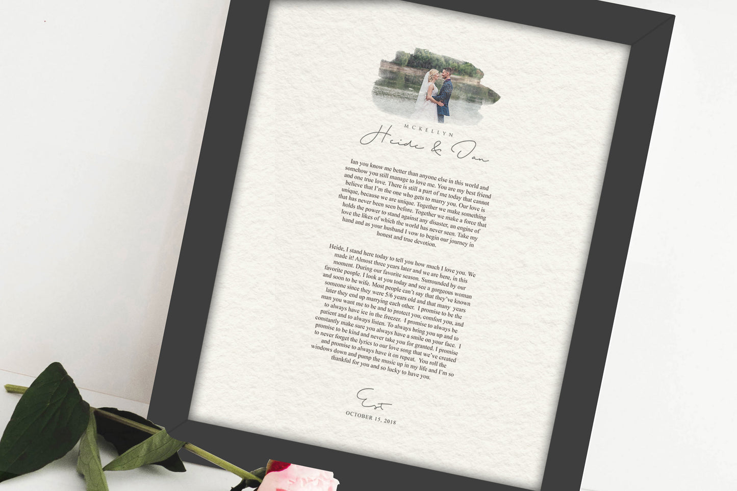 Framed Wedding Vows and Photo Gift