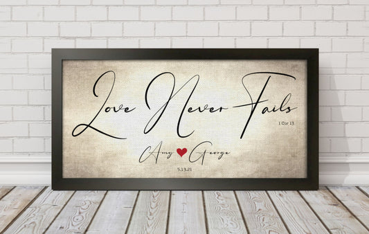 1 Cor 13 Canvas, Anniversary Gift, Love Never Fails, 2 Year Gift, Cotton Canvas, Scripture about Love, Present for Wife, Love is Patient