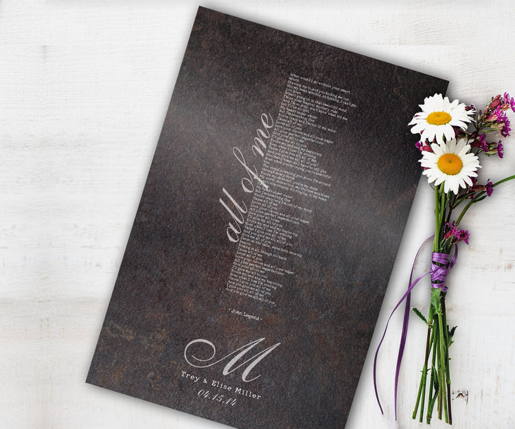 Iron Anniversary Song Lyric Art from Honeycomb Proverbs, personalized and handcrafted in Texas