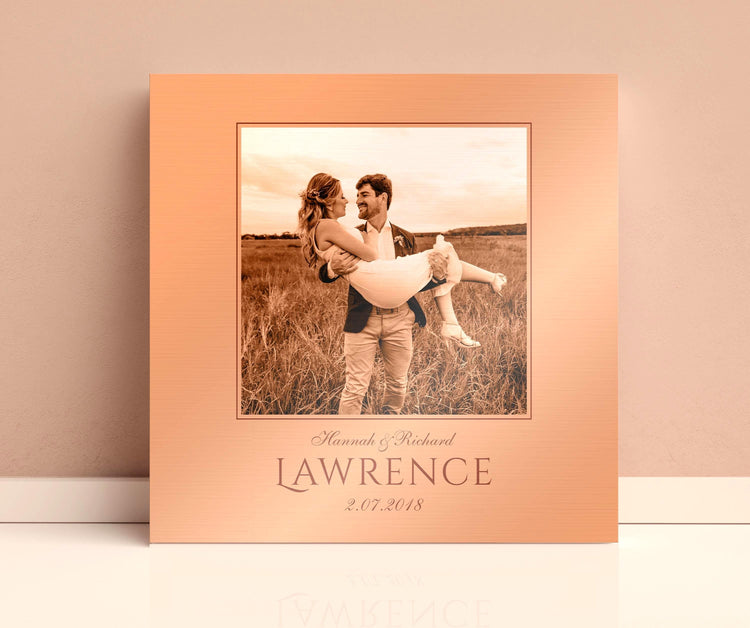 Personalized copper photo plaque with couple's name
