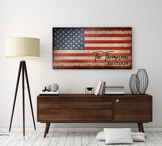 Personalized American Flag Sign, Rustic Patriotic Wall Art, Military Family, Housewarming Gift, Man Cave Decor, 5th year Anniversary Gift