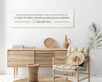 Whitewashed farmhouse Ecclesiastes 4:12 wood sign