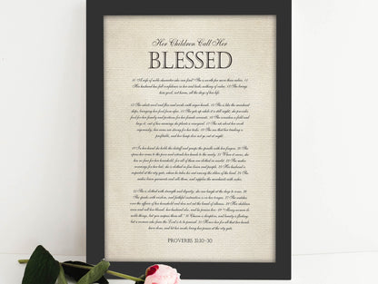 Her Children Call her Blessed Framed Christian Gift - HoneycombProverbs - Giclée - Christian Wall Art