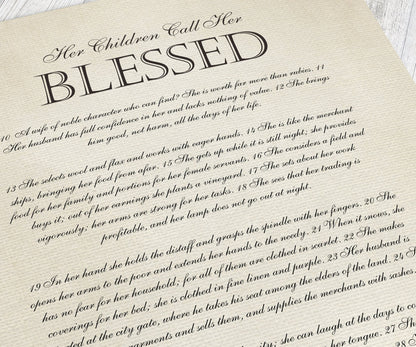 Her Children Call her Blessed Framed Christian Gift - HoneycombProverbs - Giclée - Christian Wall Art