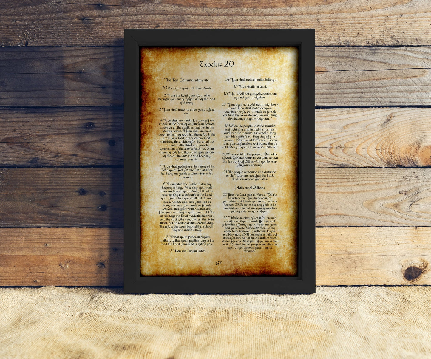 Framed Ten Commandments on Vintage Parchment - HoneycombProverbs - Giclée - Christian Wall Art