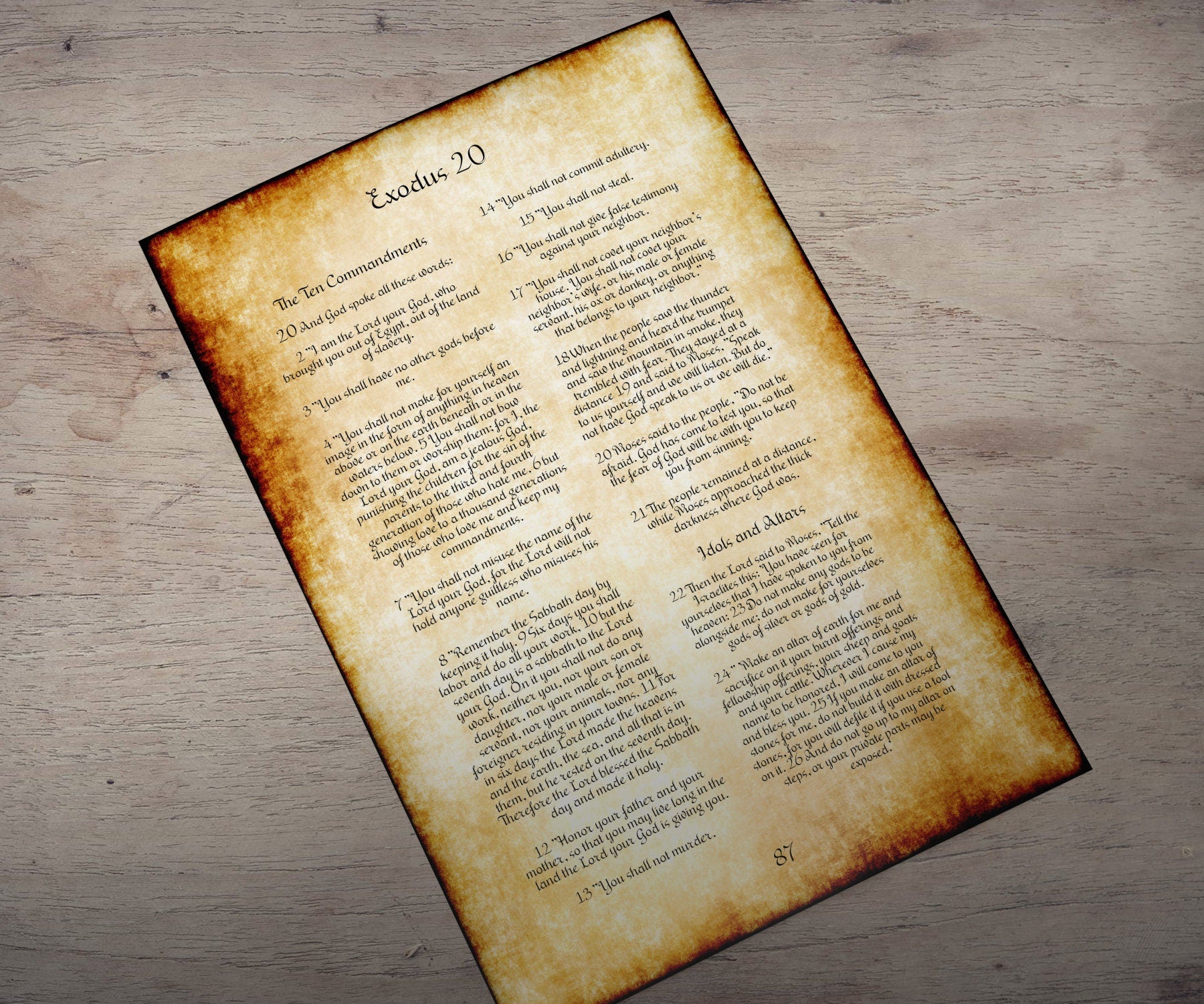 Framed Ten Commandments on Vintage Parchment - HoneycombProverbs - Giclée - Christian Wall Art