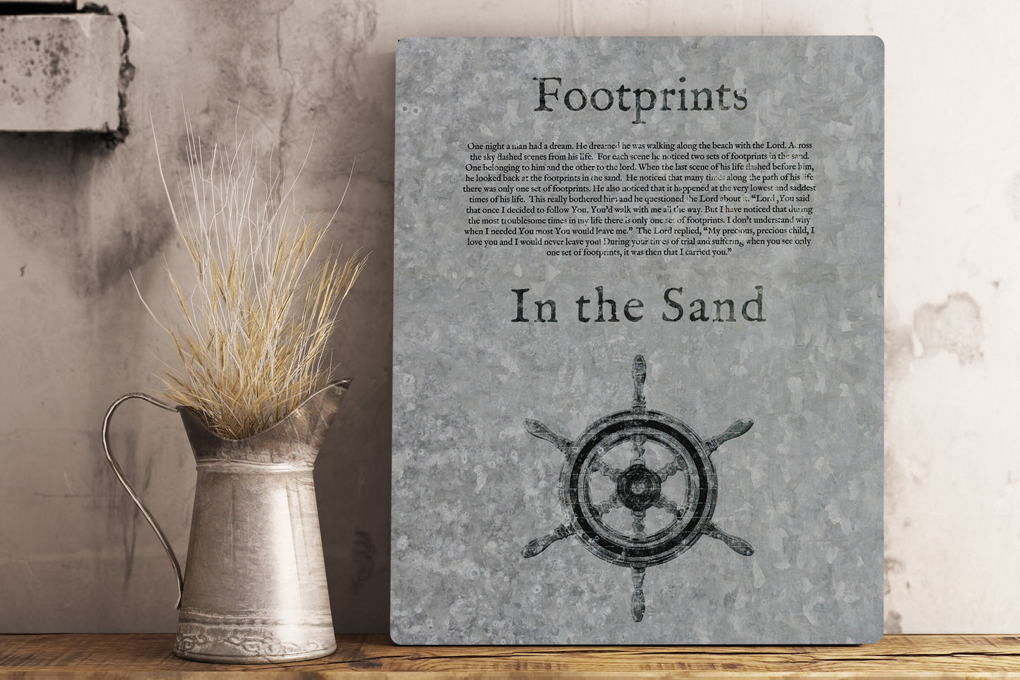 Footprints in the Sand, Galvanized Metal Sign - HoneycombProverbs - Signs - Christian Wall Art