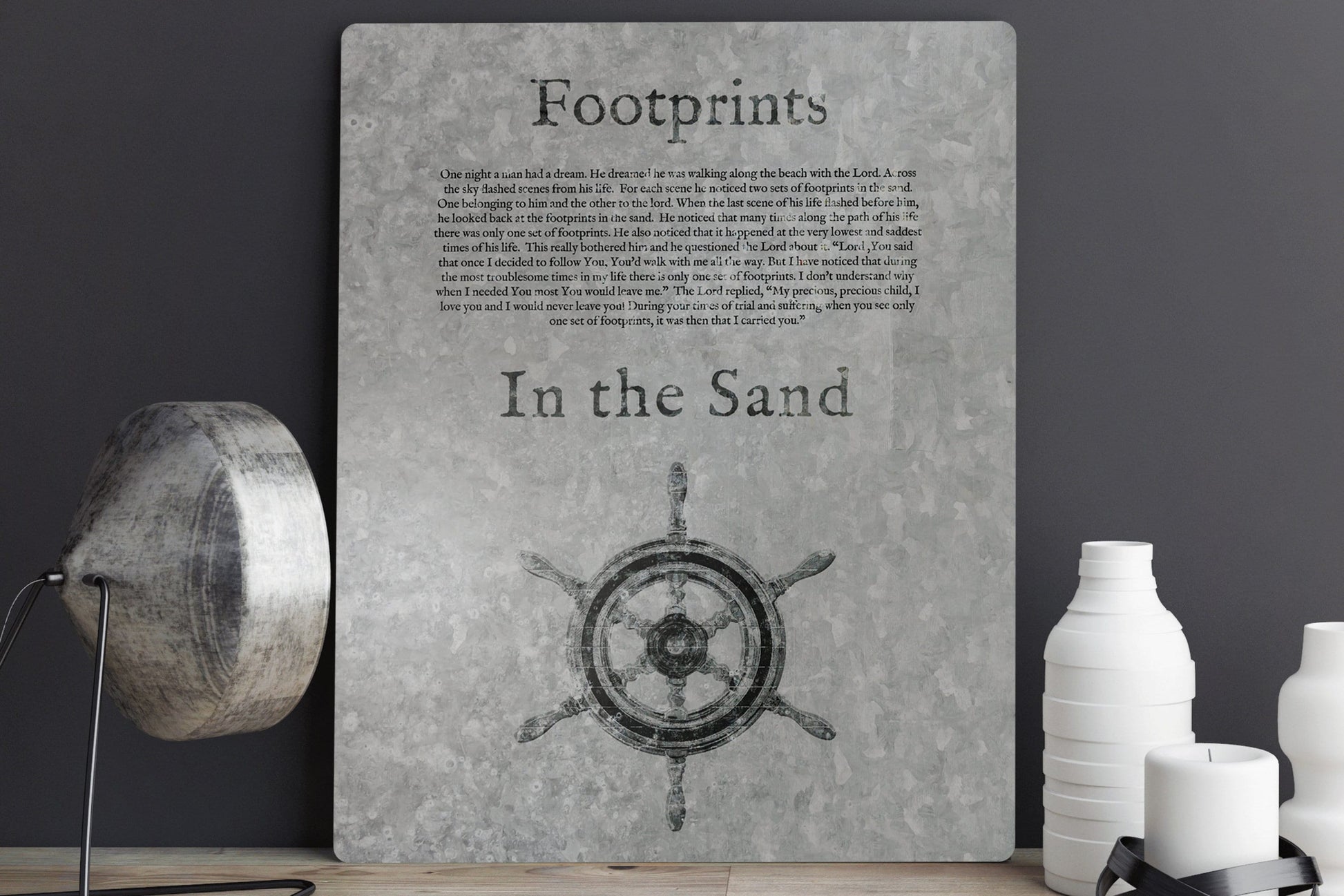 Footprints in the Sand, Galvanized Metal Sign - HoneycombProverbs - Signs - Christian Wall Art