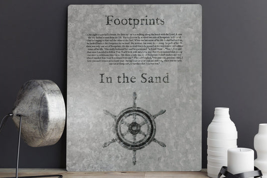 Footprints in the Sand, Galvanized Metal Sign - HoneycombProverbs - Signs - Christian Wall Art