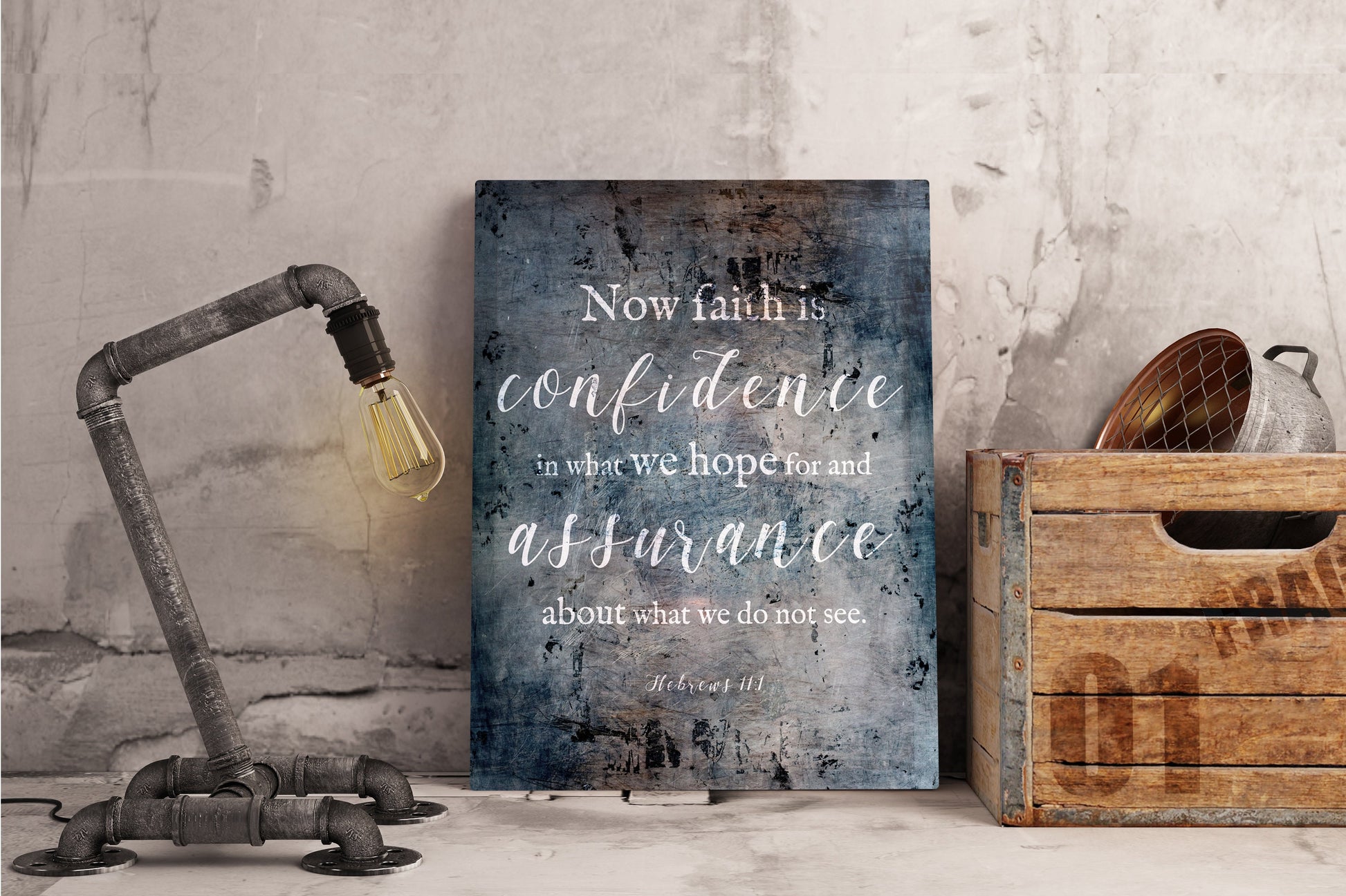 Hebrews 11:1 Distressed Metal Sign - HoneycombProverbs - Signs - Christian Wall Art