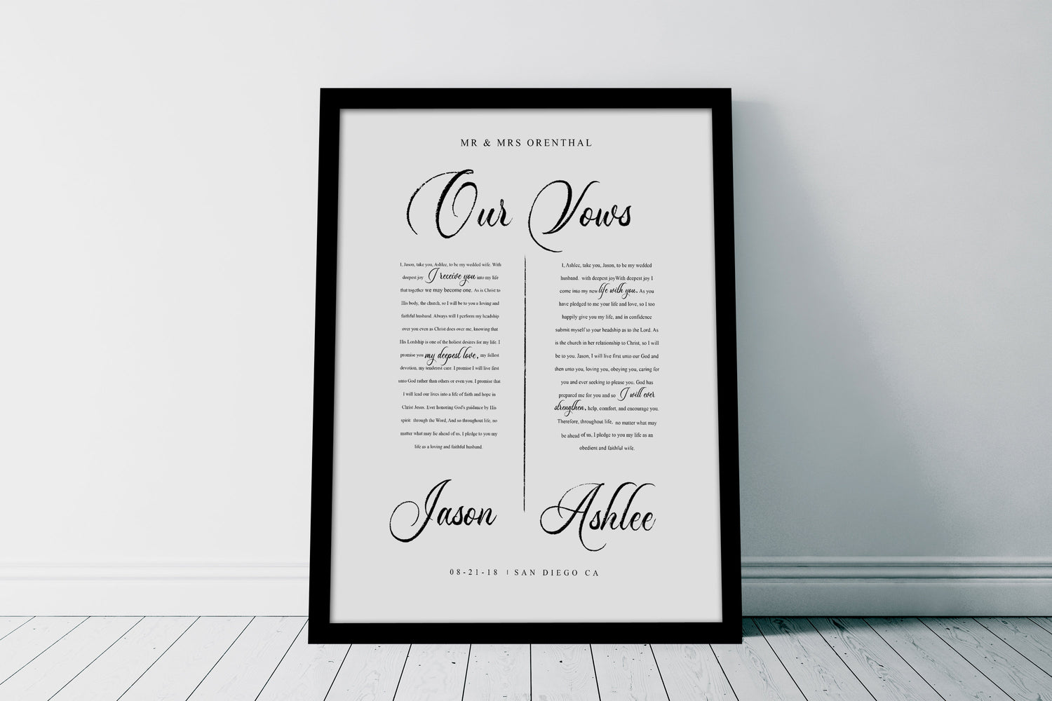 Framed Paper Anniversary Gift with Vows - HoneycombProverbs - Gifts For The Couple - Wedding Vow Wall Art