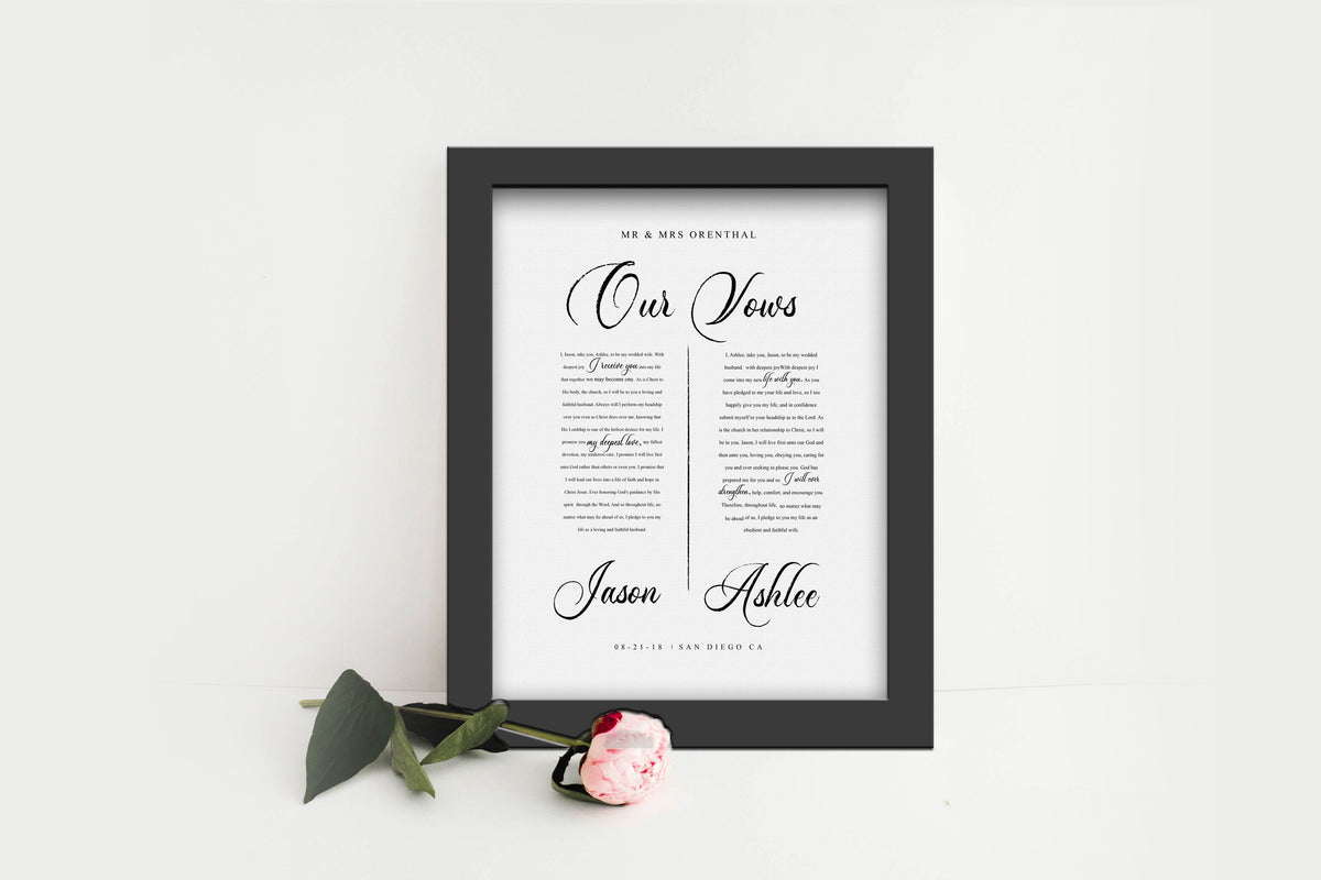 Framed Paper Anniversary Gift with Vows - HoneycombProverbs - Giclée - Wedding Vow Wall Art
