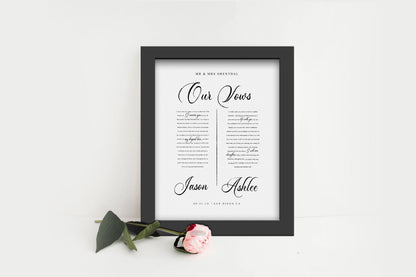 Framed Paper Anniversary Gift with Vows - HoneycombProverbs - Giclée - Wedding Vow Wall Art