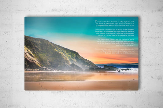 Footprints in the Sand, Scenic Metal Christian Decor - HoneycombProverbs - - Christian Wall Art