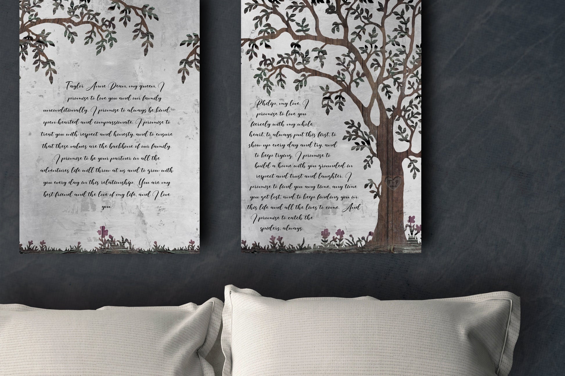 Love Never Fails, Personalized 2 Piece Wedding Gift - HoneycombProverbs - Signs - Christian Wall Art