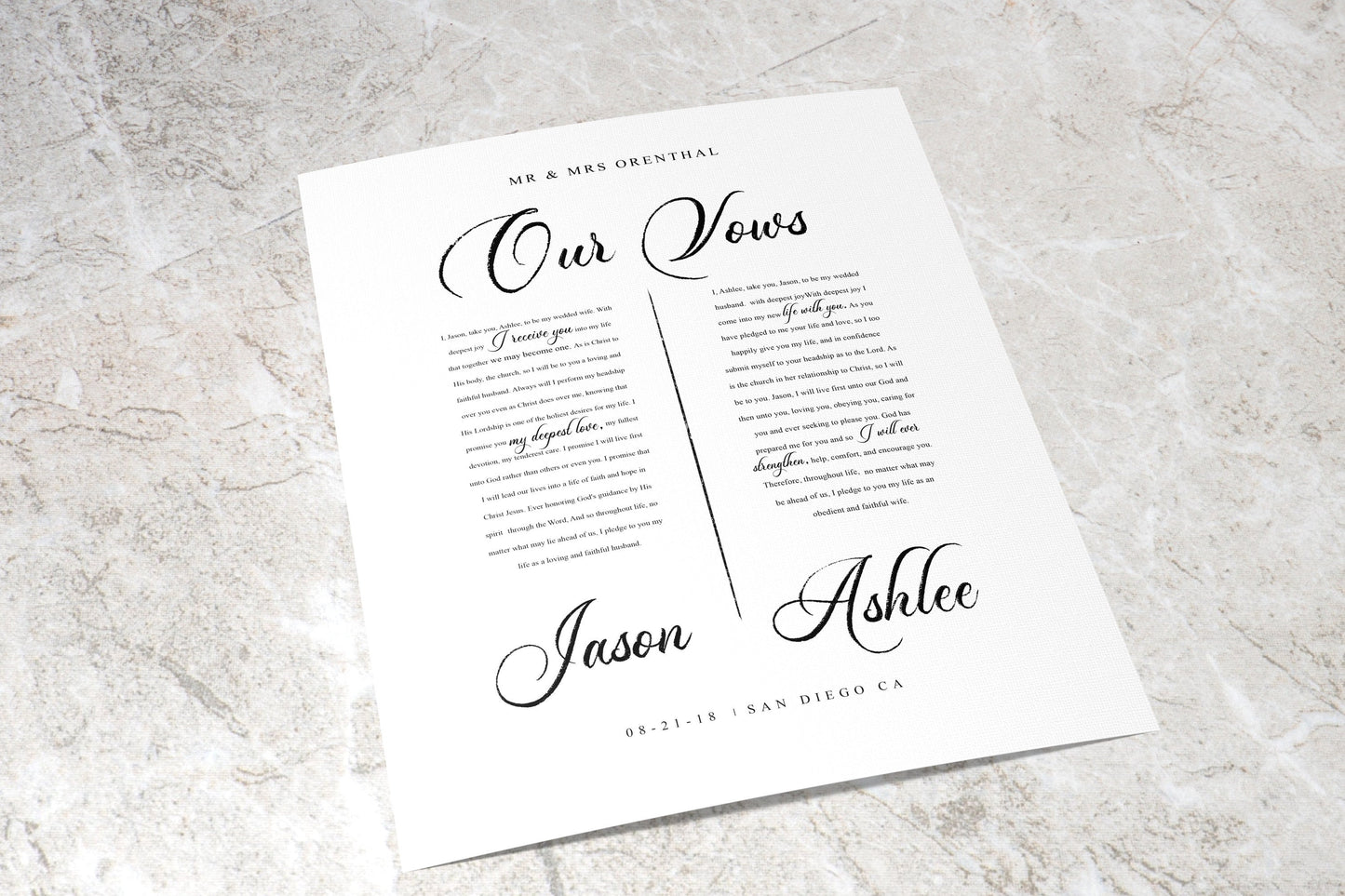 Framed Paper Anniversary Gift with Vows - HoneycombProverbs - Gifts For The Couple - Wedding Vow Wall Art
