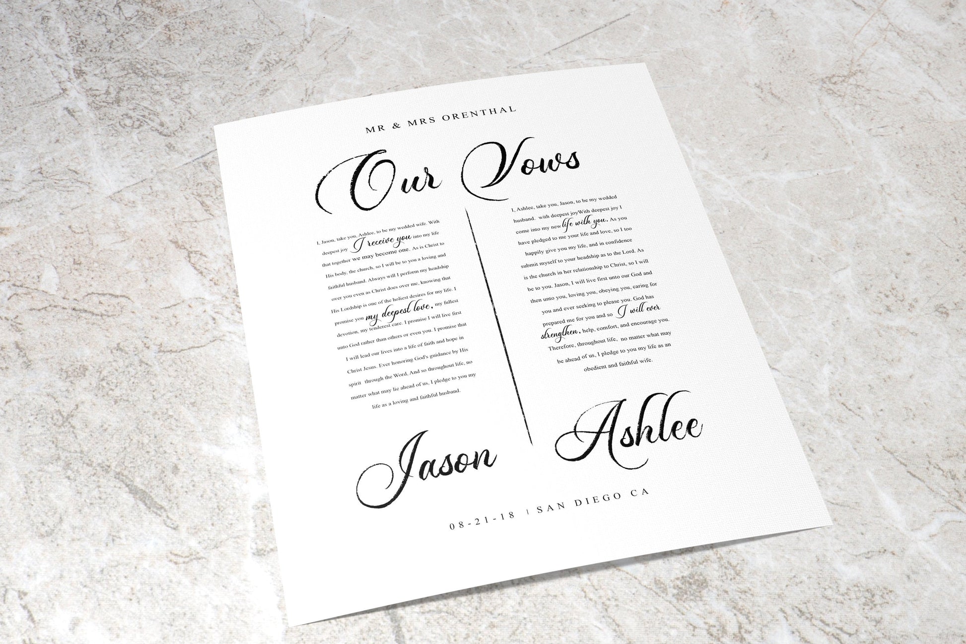 Framed Paper Anniversary Gift with Vows - HoneycombProverbs - Gifts For The Couple - Wedding Vow Wall Art