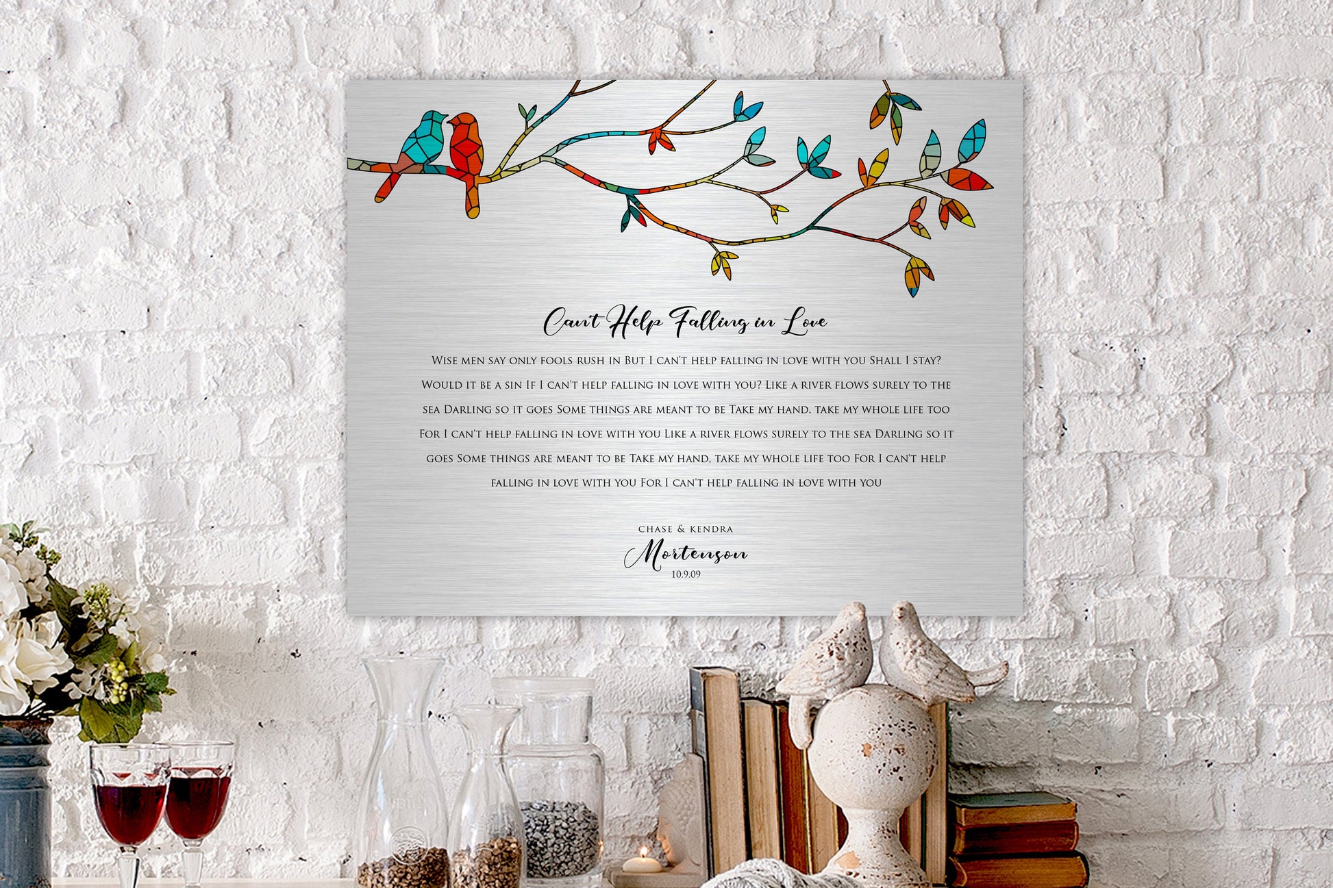 Lovebirds Wedding Song Lyric Sign on Tin - HoneycombProverbs - Signs - Modern Lyrics Wall Decor