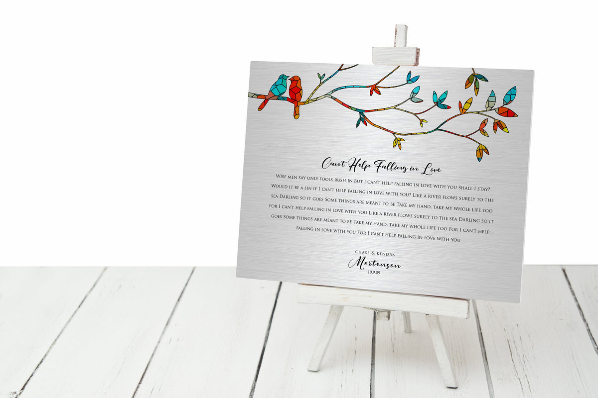 Lovebirds Wedding Song Lyric Sign on Tin - HoneycombProverbs - Signs - Tin and Aluminum Gifts