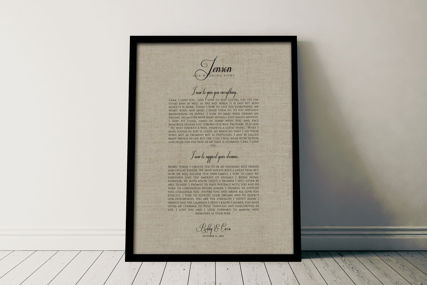 Our Vows on Linen, Framed Linen Anniversary Gift - HoneycombProverbs - Signs - 