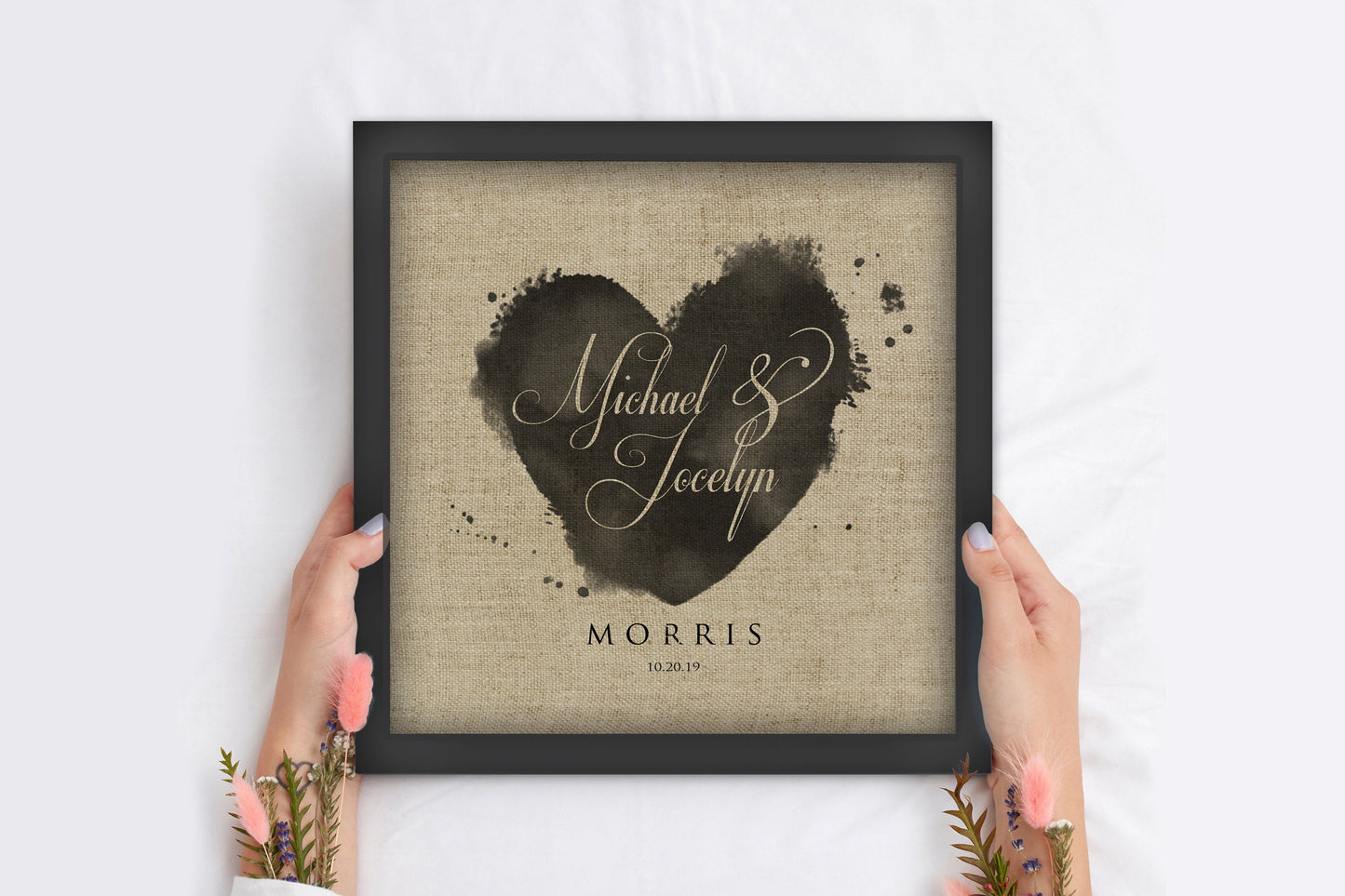 LInen Heartstamp Anniversary Keepsake - HoneycombProverbs - Gifts For The Couple - Name Signs Wall Art