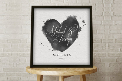 Lovestamp Framed Personalized Paper Gift, 1st anniversary paper and 4th anniversary linen personalized wall art