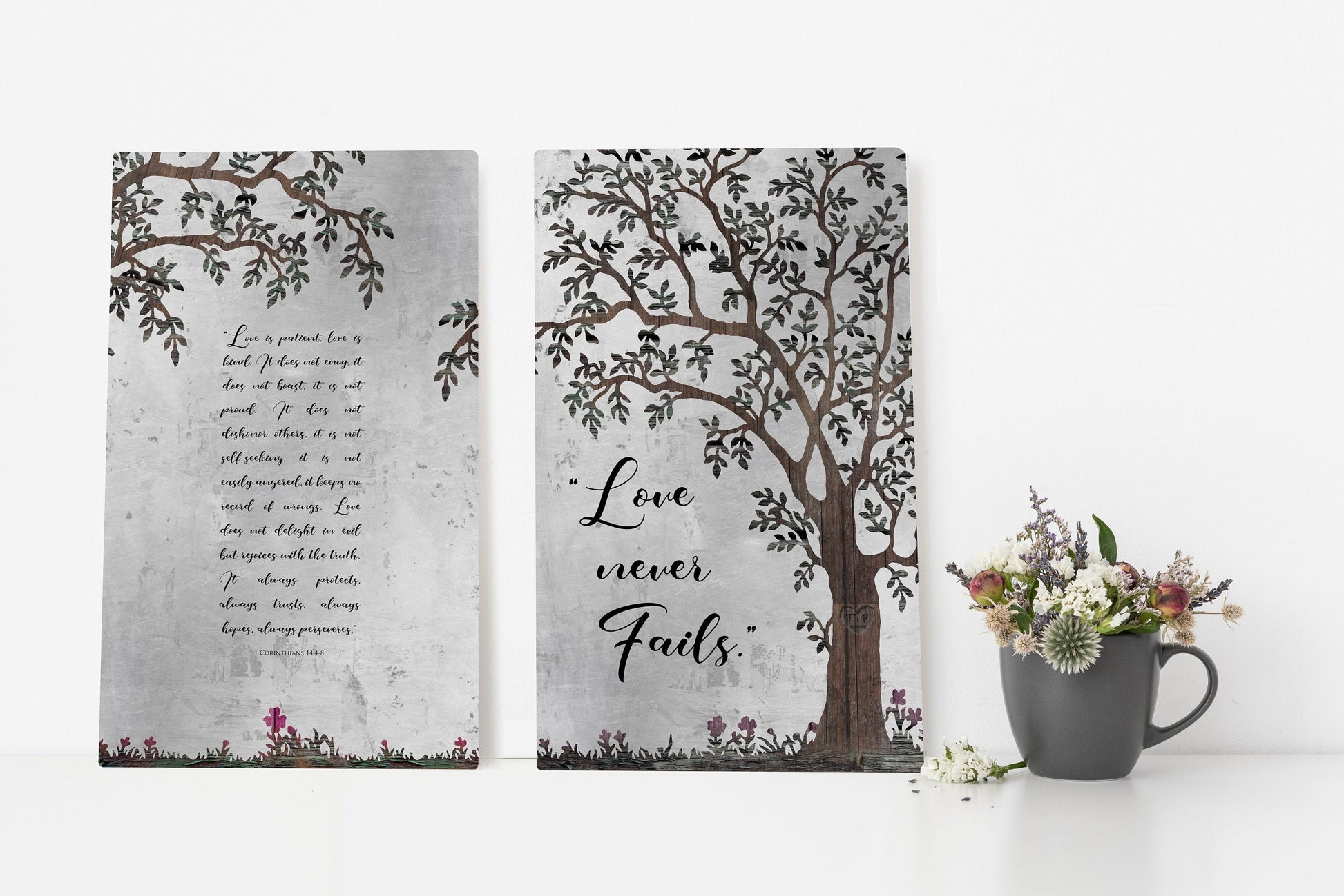Love Never Fails, Personalized 2 Piece Wedding Gift - HoneycombProverbs - Signs - Christian Wall Art