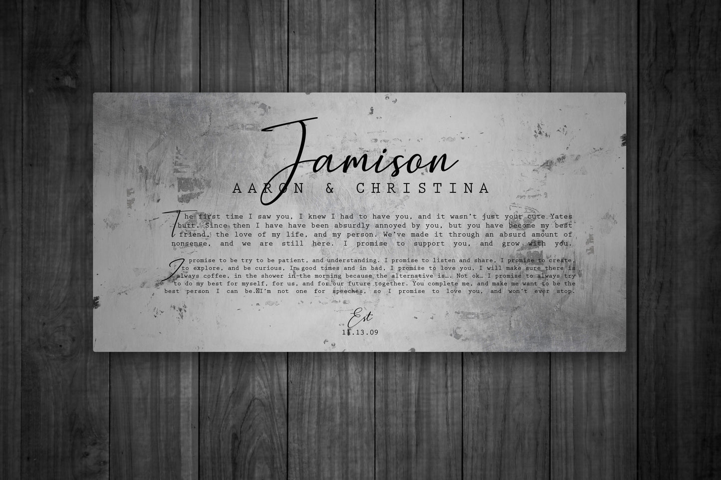 Personalized Distressed Tin Wedding Vow Sign - HoneycombProverbs - Signs - Tin and Aluminum Gifts