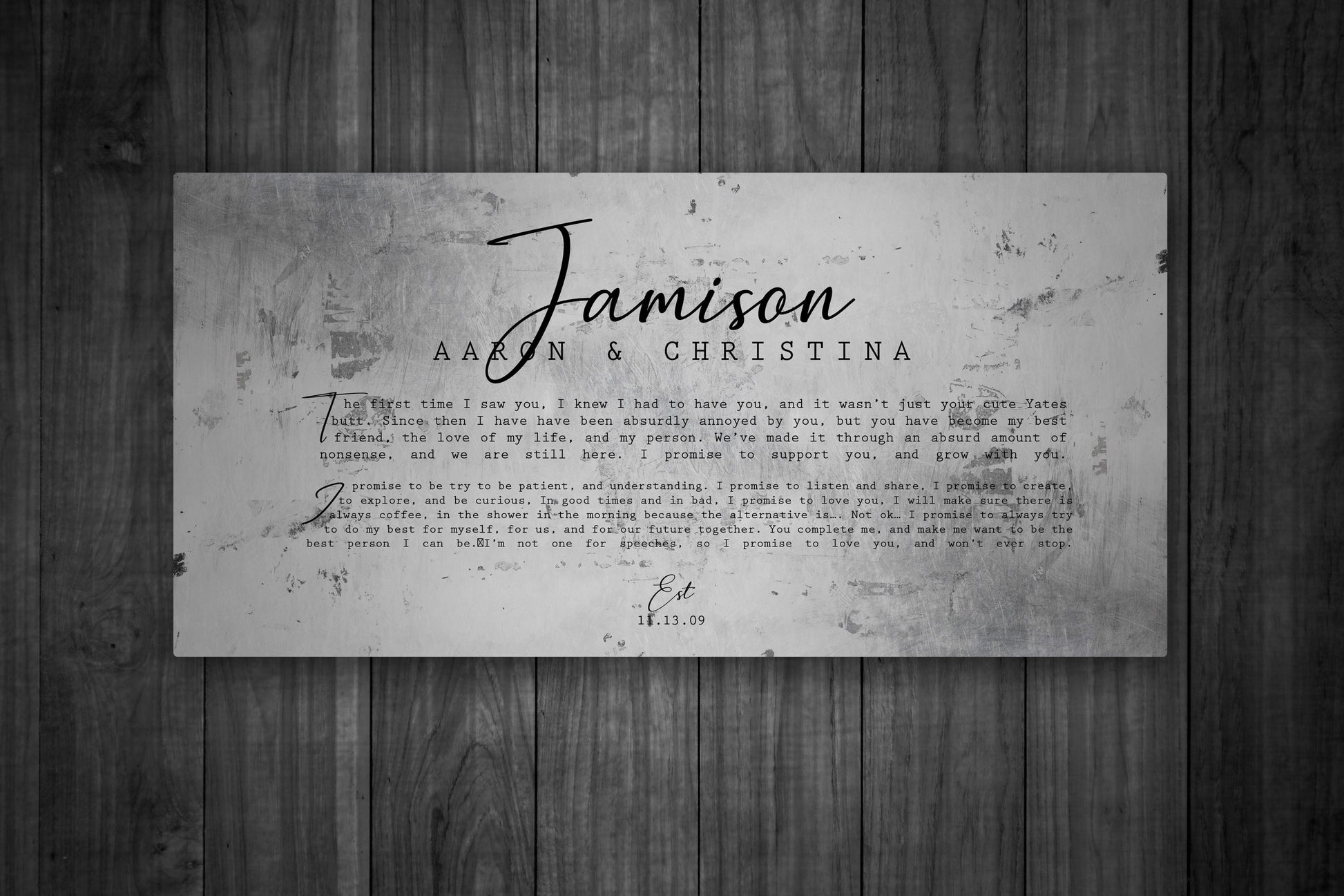 Personalized Distressed Tin Wedding Vow Sign - HoneycombProverbs - Signs - Tin and Aluminum Gifts
