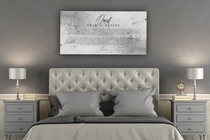 Personalized Distressed Tin Wedding Vow Sign, shown on the wall, 10th anniversary tin