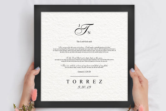Christian Wedding Gift Framed Genisis 2:24-28 - HoneycombProverbs - Gifts For The Couple - Christian Wall Art
