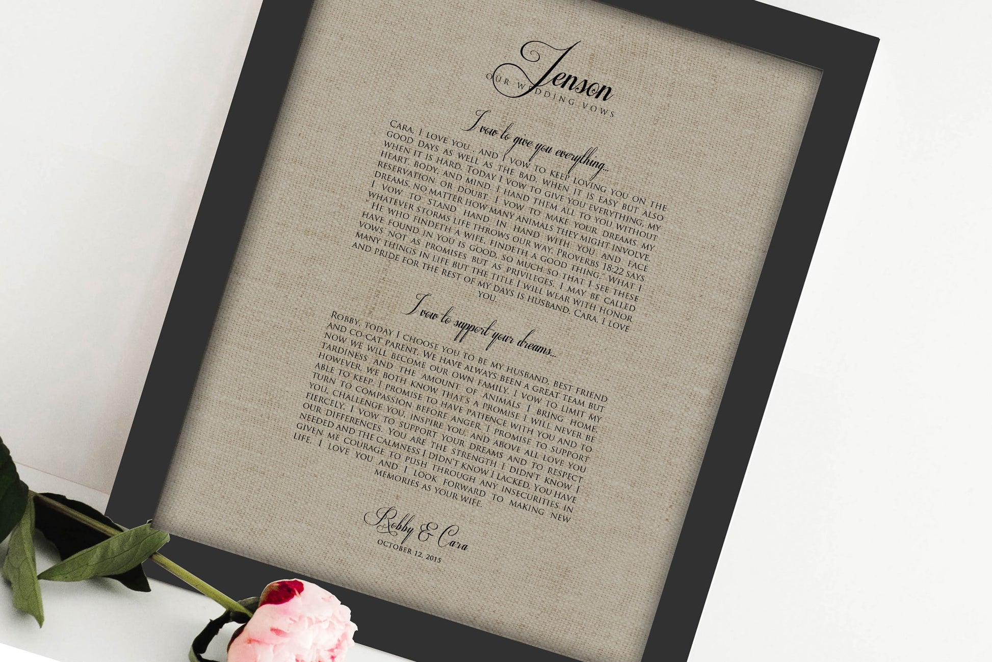 Our Vows on Linen, Framed Linen Anniversary Gift - HoneycombProverbs - Signs - 