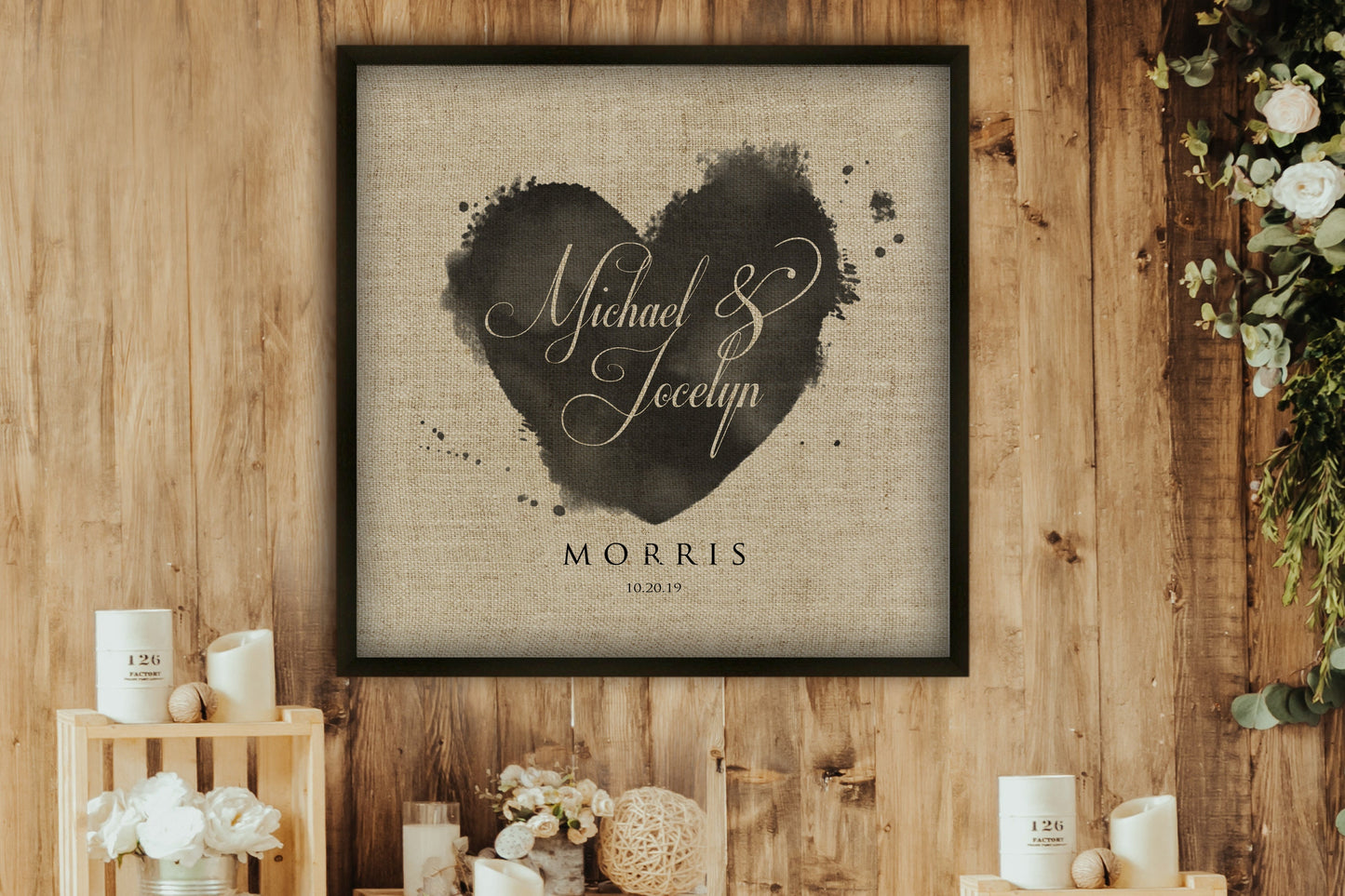 LInen Heartstamp Anniversary Keepsake - HoneycombProverbs - Gifts For The Couple - Name Signs Wall Art