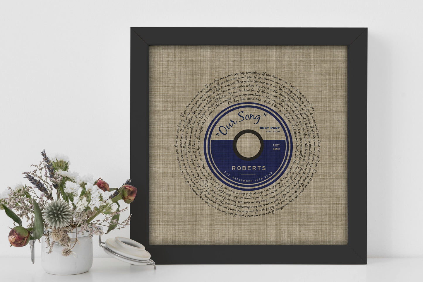 Belgian Linen, Framed First Dance Song Lyric Record - HoneycombProverbs - Gifts For The Couple - Record Album Lyrics Art