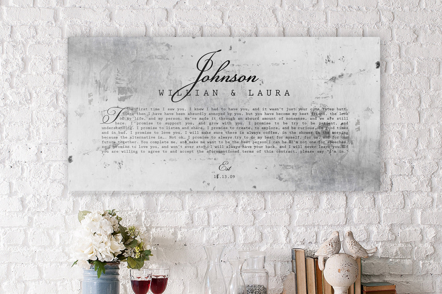 Personalized Distressed Tin Wedding Vow Sign - HoneycombProverbs - Signs - Tin and Aluminum Gifts