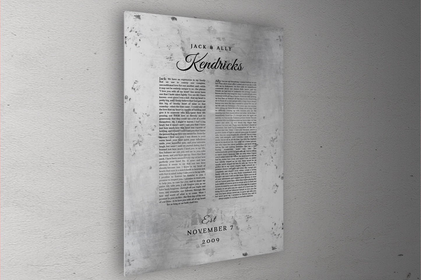 Wedding Vow Memento Gift on Tin - HoneycombProverbs - Gifts For The Couple - Wedding Vow Wall Art