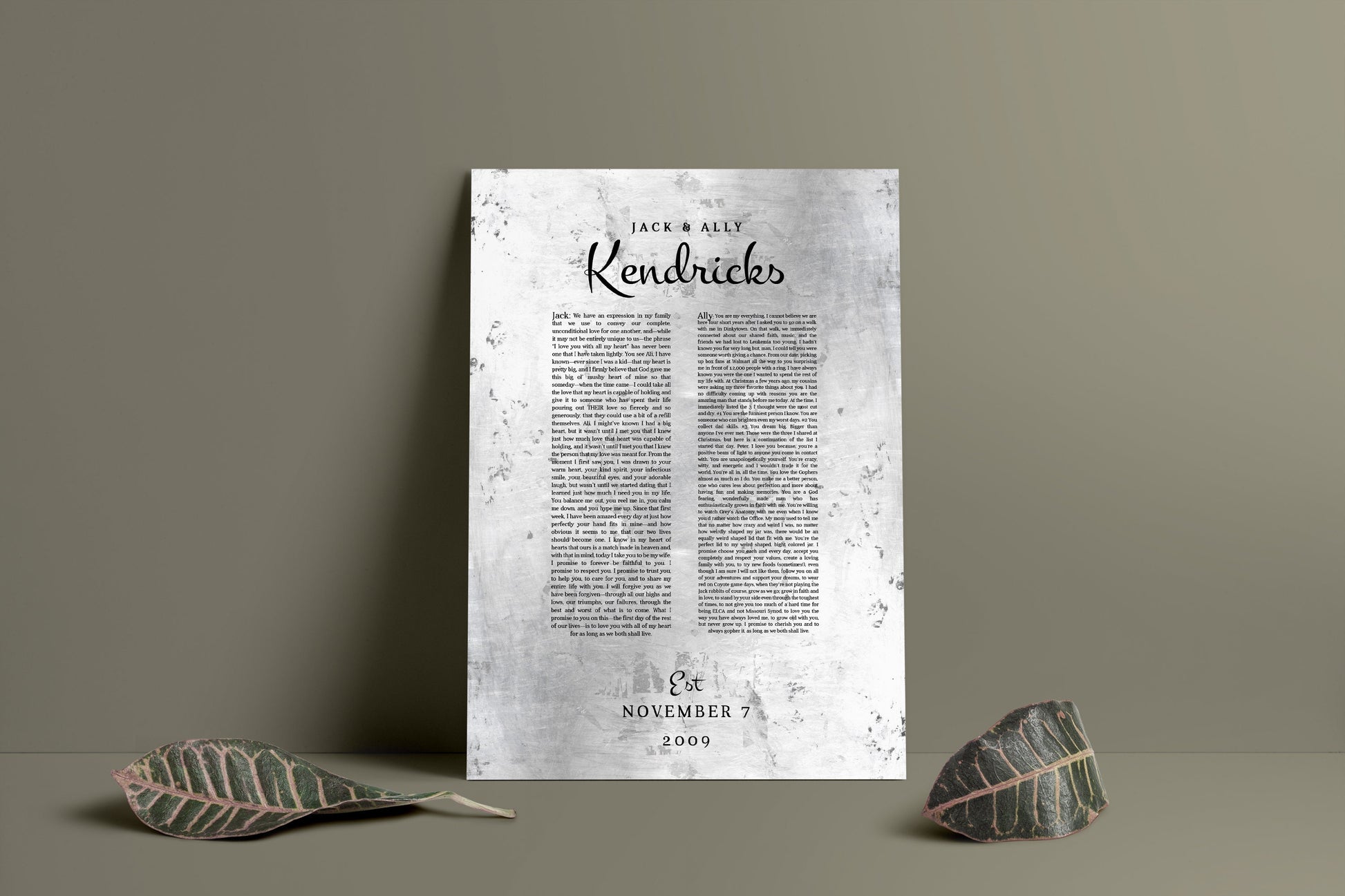 Wedding Vow Memento Gift on Tin - HoneycombProverbs - Gifts For The Couple - Wedding Vow Wall Art